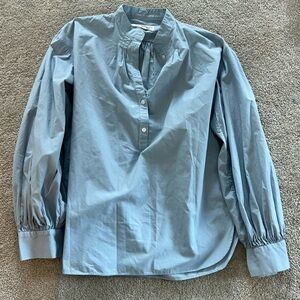 Nili Lotan Light Blue Casual Button Down Shirt poplin cotton top button down